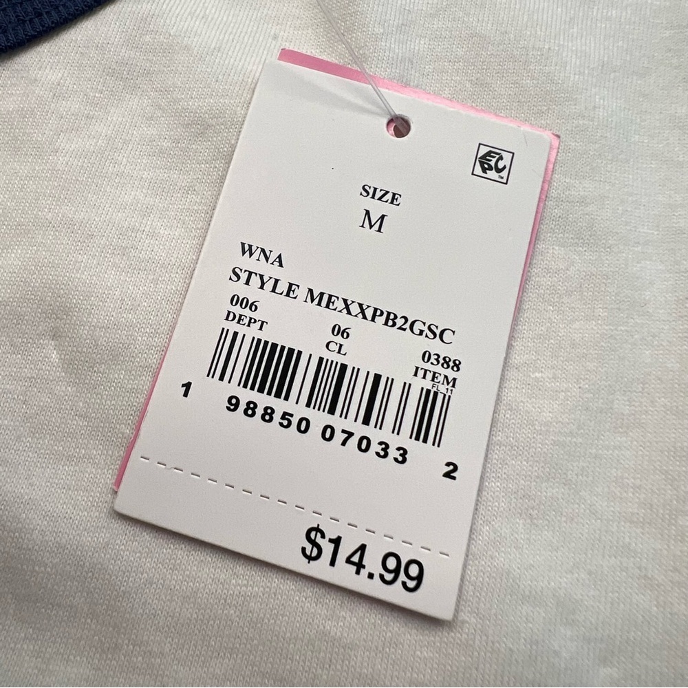 Mighty Fine La Dolce Vita Graphic Ringer Tee Sz M White/Navy - Picture 4 of 7